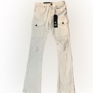 NWT Urban Beast Stacked Fit Stretch Mid Rise Men's White Cargo Pants Size 30